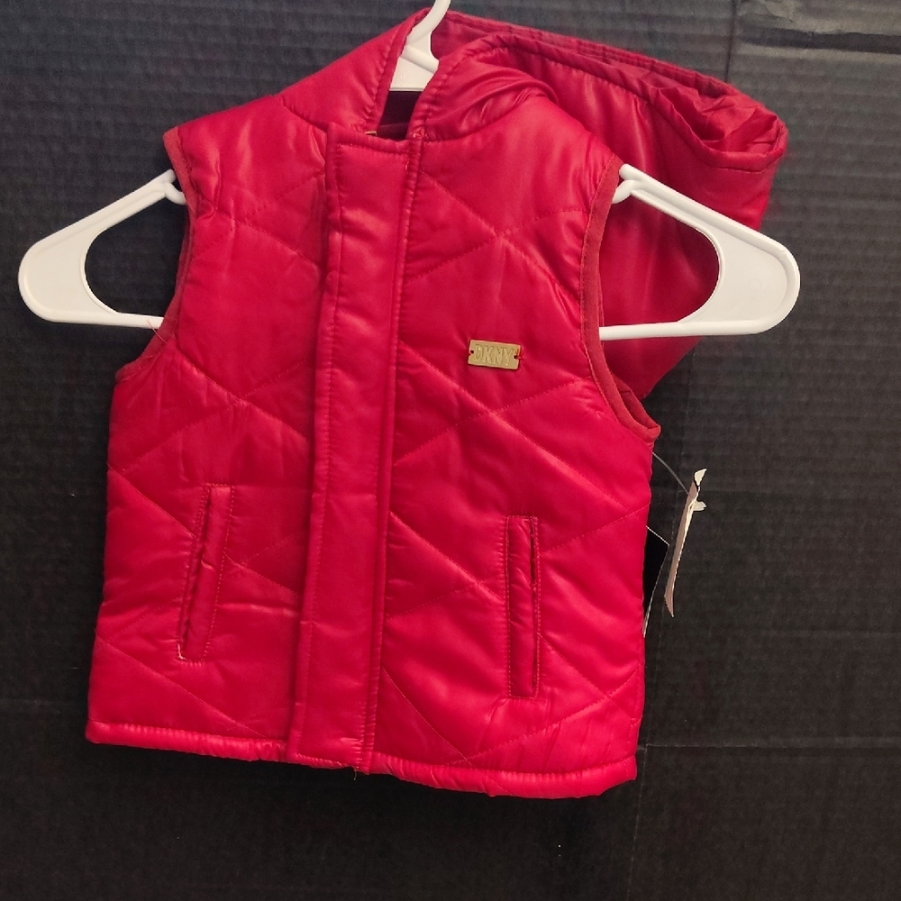 Dkny Red Quilted Vest with Zipper